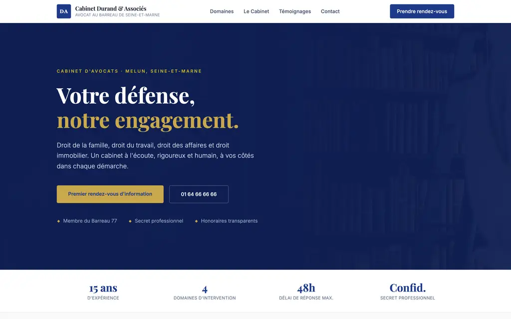 Aperçu du site avocat — exemple Cabinet Durand & Associés