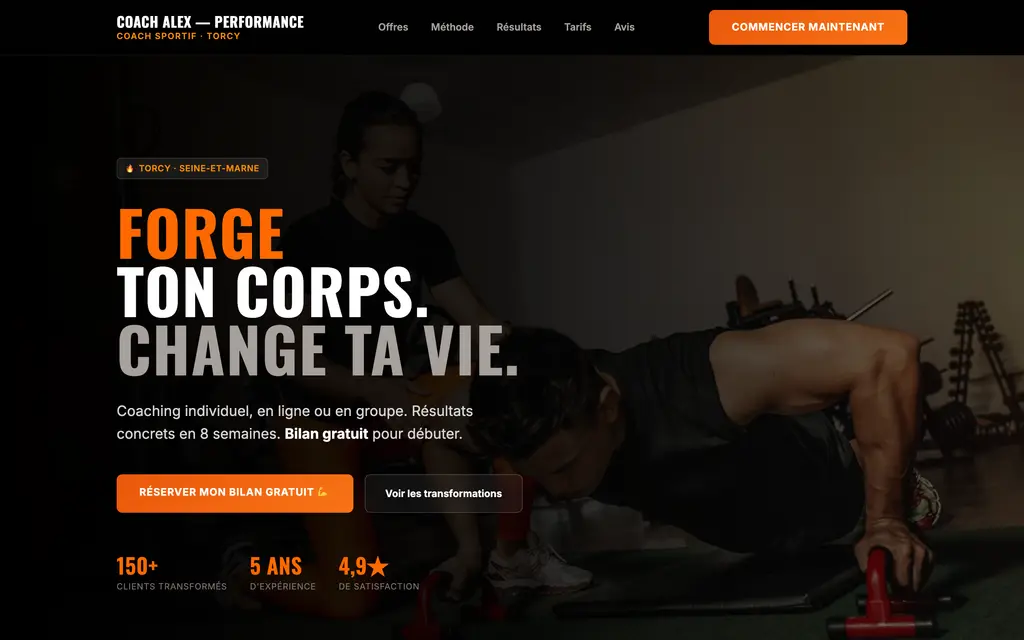 Aperçu du site coach sportif — exemple Coach Alex — Performance