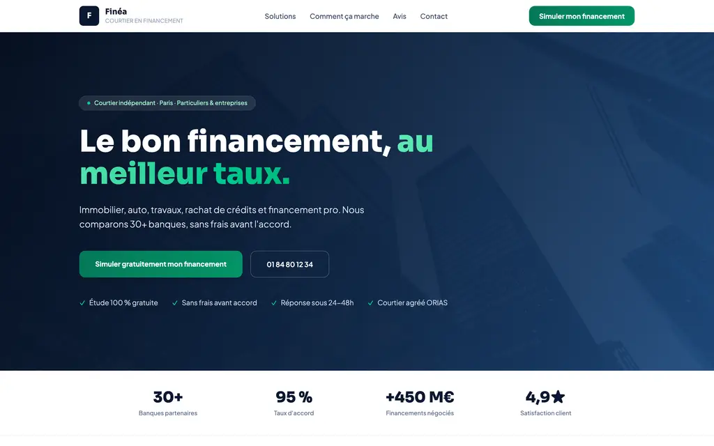 Aperçu du site courtier en financement — exemple Finéa