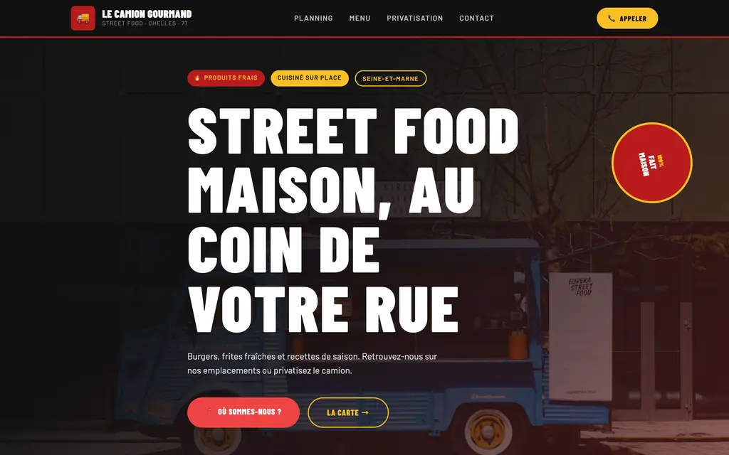 Aperçu du site food truck — exemple Le Camion Gourmand