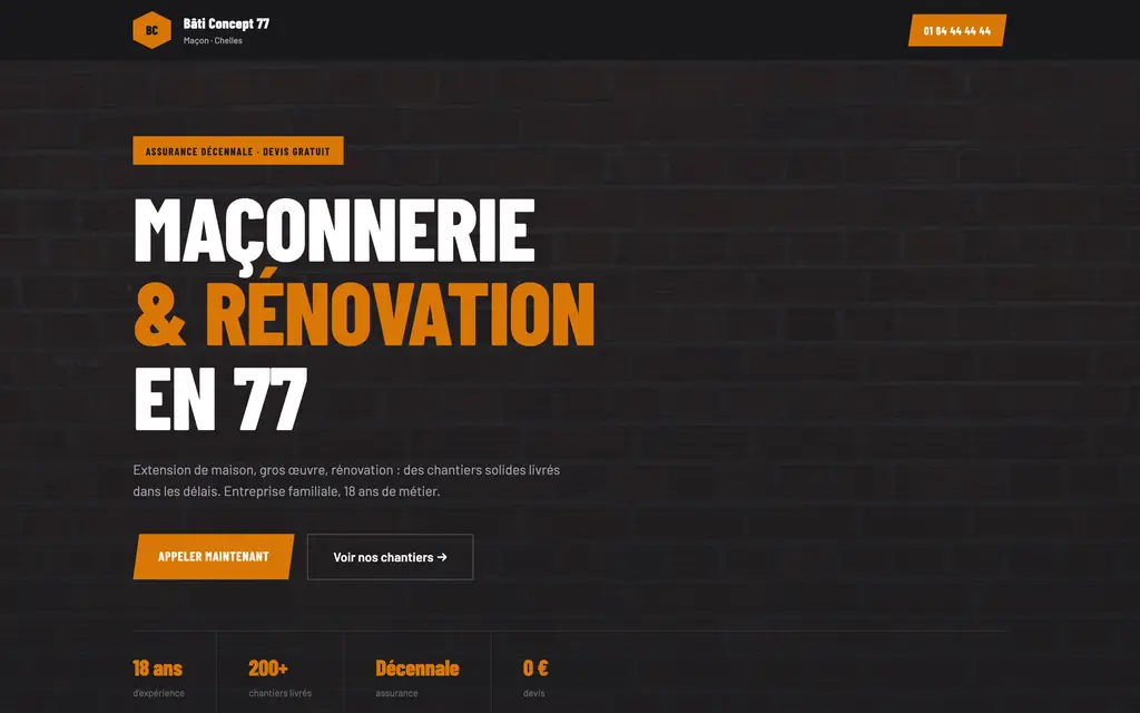 Aperçu du site maçon — exemple Bâti Concept 77