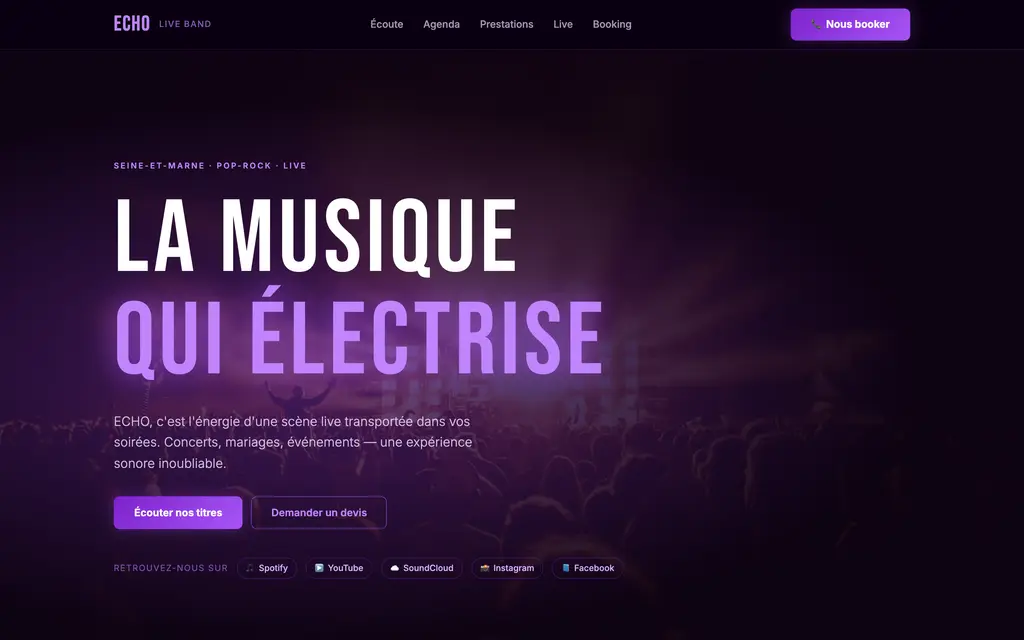 Aperçu du site musicien — exemple ECHO — Live Band