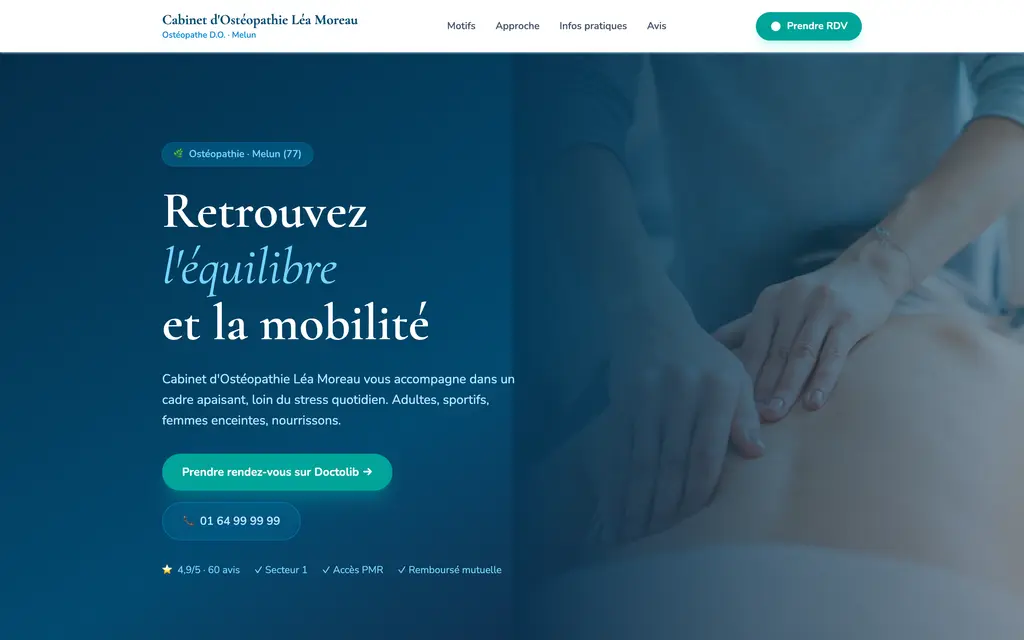 Aperçu du site ostéopathe — exemple Cabinet d'Ostéopathie Léa Moreau
