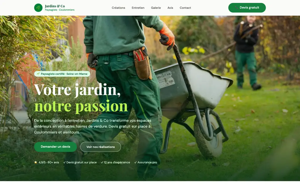 Aperçu du site paysagiste — exemple Jardins & Co