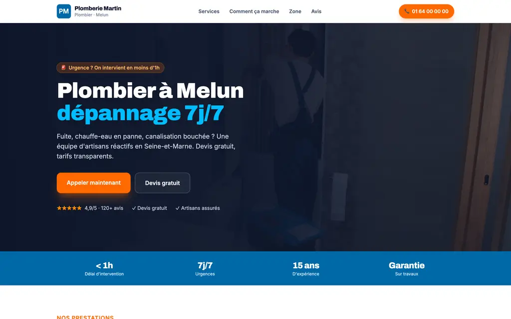 Aperçu du site plombier — exemple Plomberie Martin