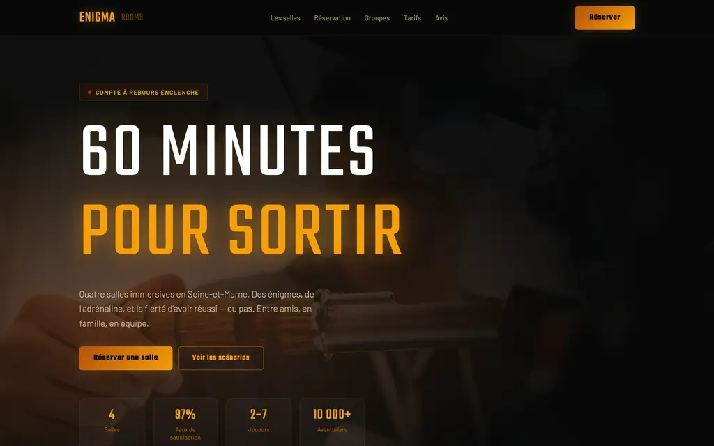 Aperçu du site salle de jeu — exemple Enigma Rooms