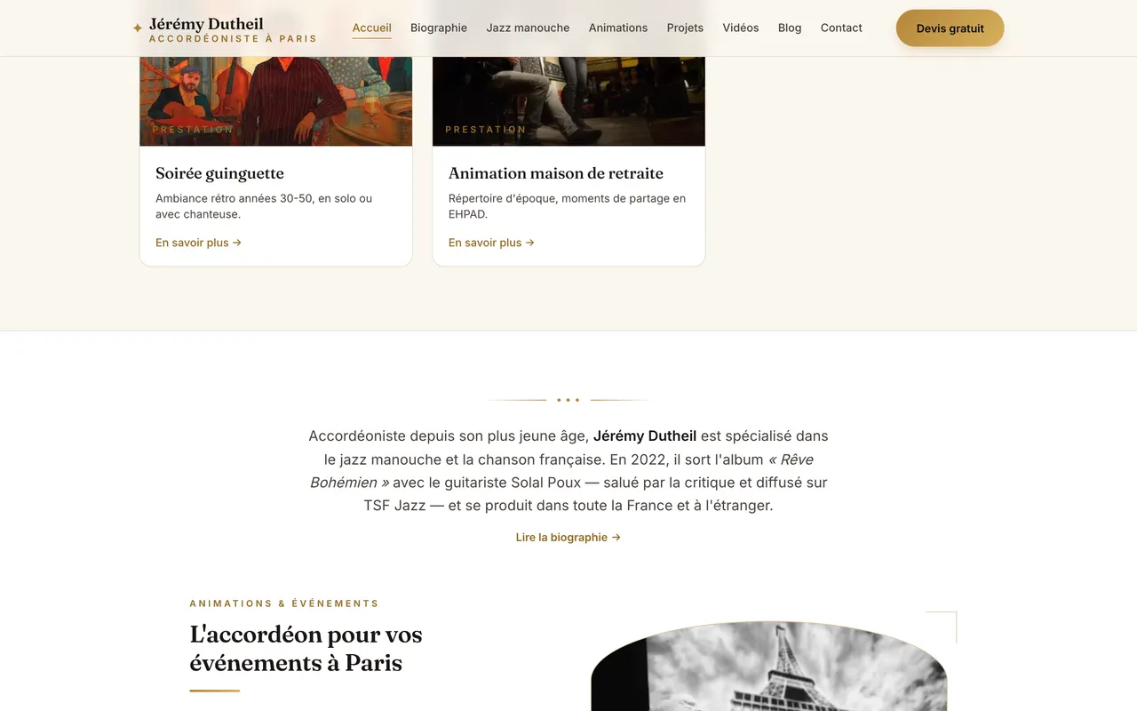 Section jazz manouche présentant la formation et les influences musicales