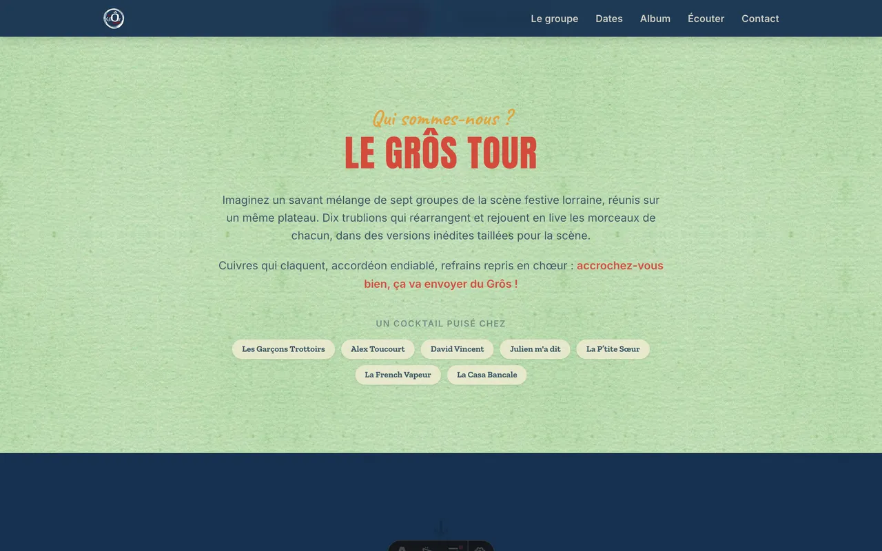 Section « Le groupe » : présentation du collectif et des sept groupes réunis
