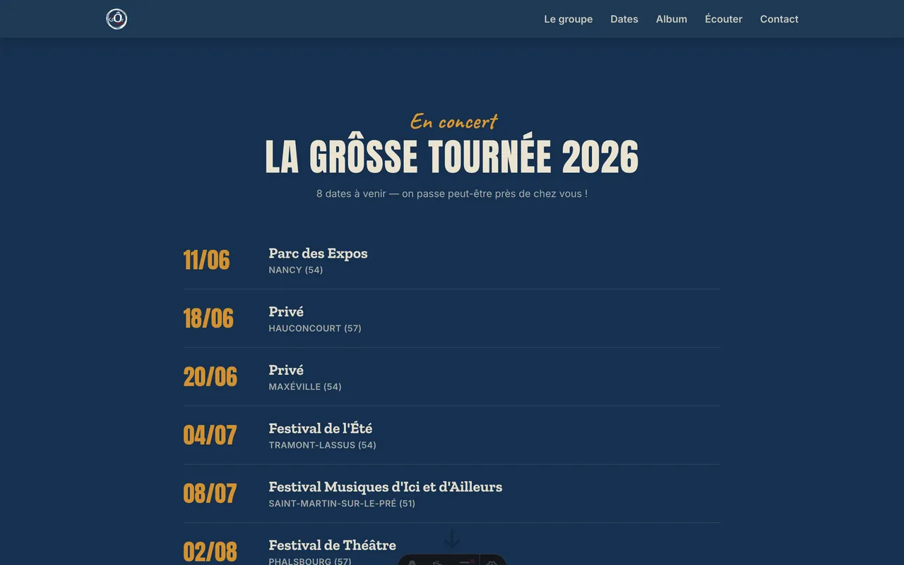 Agenda de la Grôsse Tournée 2026 avec dates, lieux et villes