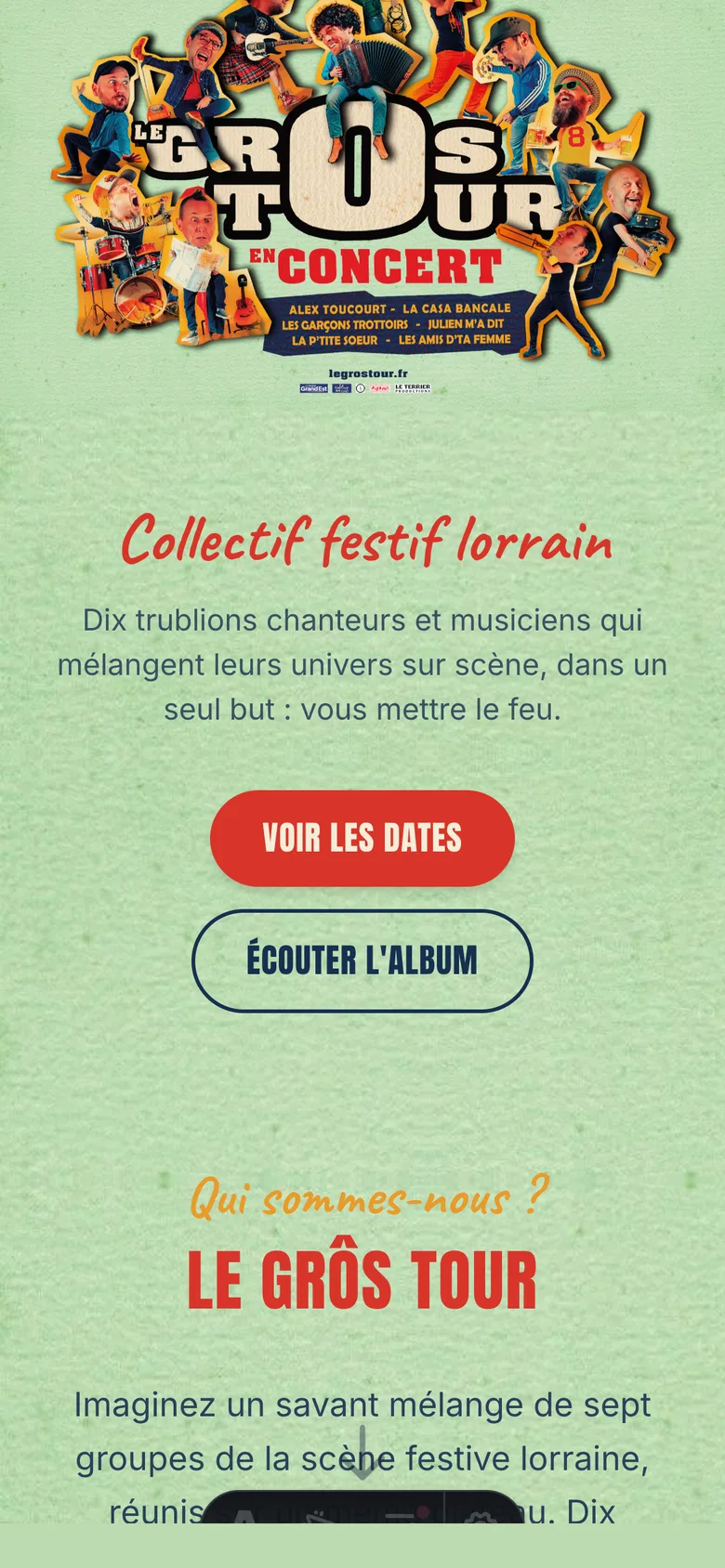 Version mobile de legrostour.fr avec le visuel et les boutons d'action